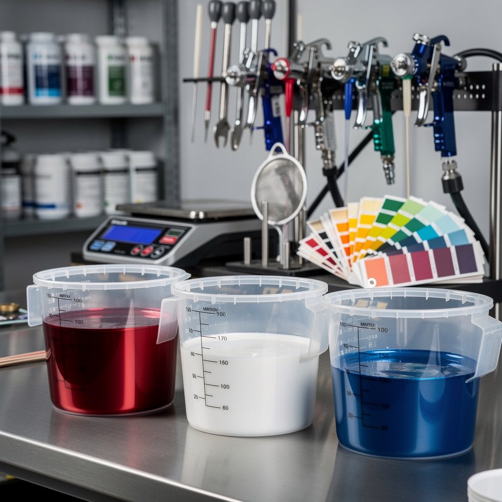 Automotive paint mixing cups and professional tools