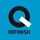 Q-Refinish logo, professional automotive refinishing brand, bold blue and red typography, high resolution, white background, centered